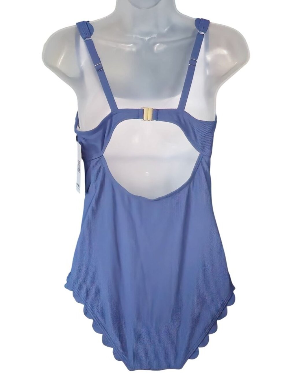 Charmo Blue Scalloped One-Piece Swimsuit M UPF 50+ Square Neck Ribbed Lined - Picture 7 of 8